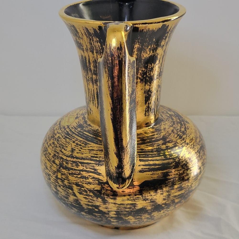 Vintage Stangl Black Gold Dual Handle Vase - Picture 6 of 10